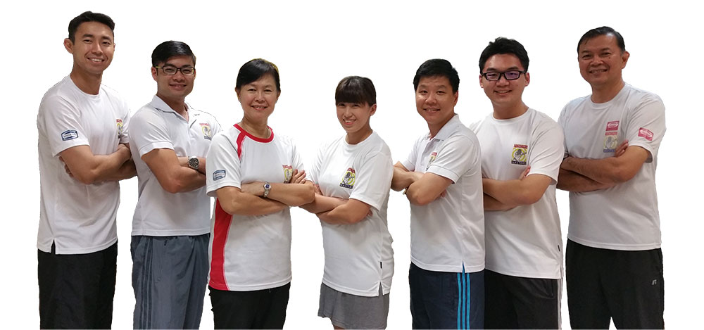 Seven Fencing Masters coaches standing together in club shirts